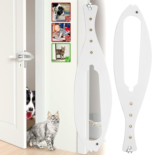 2Pcs Cat Door Holder Latch Larger Cat Door Alternative to Keep Dogs Out of Cat Litter Boxes and Food with 5 Adjustable Sizes Strap 2.5-6" Wide Fast Latch Strap Let's Cats in Easy to Install White