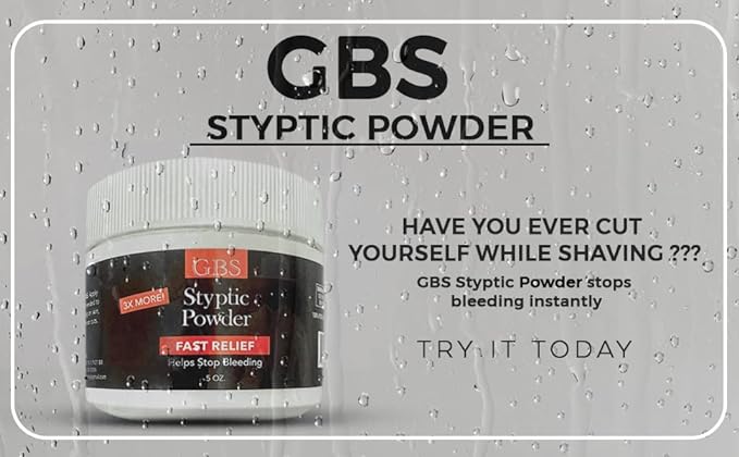 G.B.S Styptic Powder with Sealed Top + Scoop Quick Stop Bleeding, Nick Relief First Aid Useful for Minor Cuts, Nosebleeds, camping Safety Survival Kit (5oz)