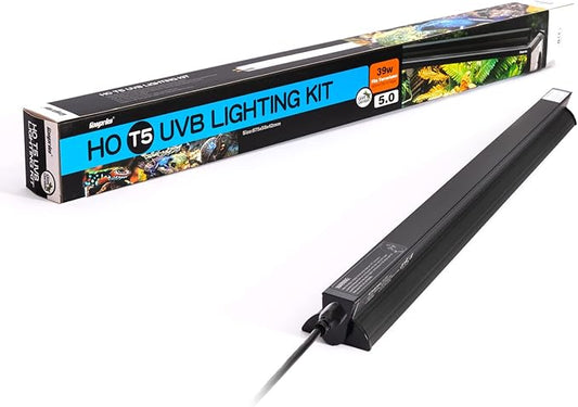 T5 HO UVB Lighting Combo Kit, Reptile Light Fixture with UVB 5.0 Fluorescent Tube Perfect for Lizards Snakes Turtles & Tortoises in Tropical Rainforests Grasslands Deserts(UVB5.0 39W-36IN)