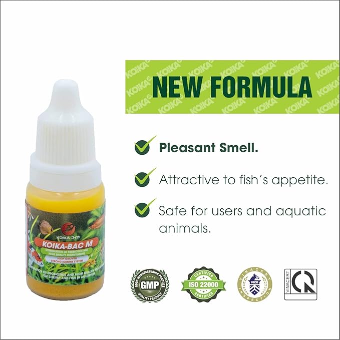 BACM Natural Color Enhancement for Fish, Combination of Probiotic & Multi-Vitamins for Aquarium A, B6, B2, Pleasant Smell (BACM (New Formula), 10ml)