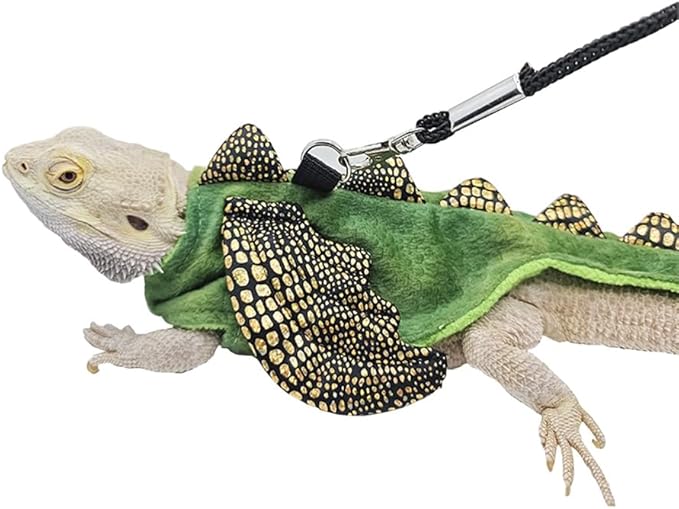 Bearded Dragon Harness Leash Soft Cotton Dinosaur Reptile Lizard Leash for Amphibians Small Pet Animals (Green)