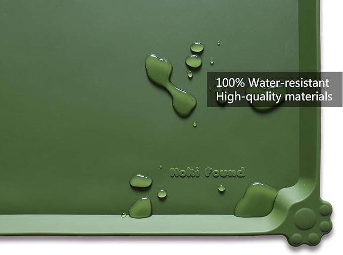 Hoki Found X-Large Silicone Pet Food Mats Tray - Non slip Pet Dog Cat Bowl Mats Placemat - Dog Pet Cat Feeding Mat - Waterproof Dog Cat Food Mats -Pet Water Mats for Carpet -Dark Olive