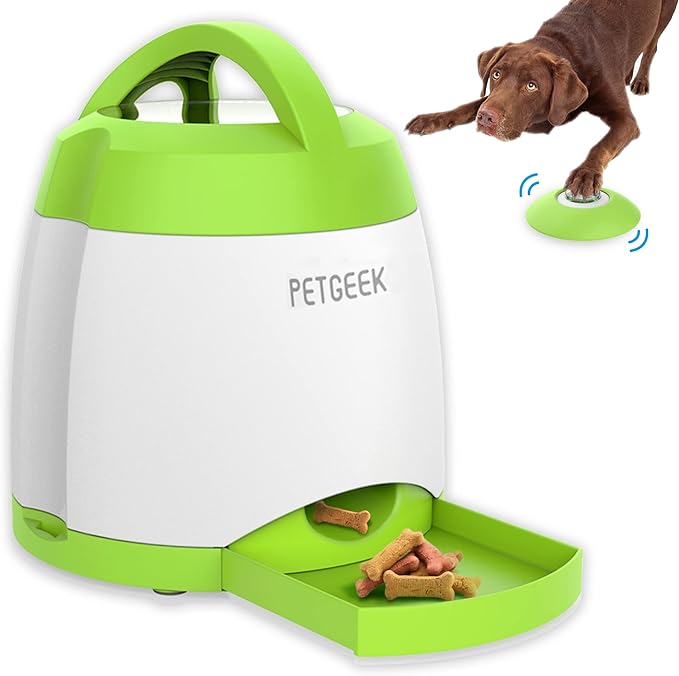 PETGEEK Automatic Dog Feeder Toy, Interactive Dog Puzzle Toys Treat Dispensing, Electronic Dog Food Dispenser Remote Control, Safe ABS Material Pet Toy for All Breeds of Dogs, Green Color