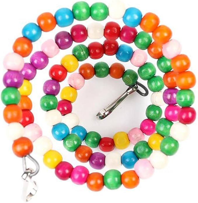 Bird Wood Beads Perch Parrot Revolving Suspension Bridge Toys Comfy Perch Bird Chew Toy for Parakeets Cockatiels, Conures, Budgerigar, Macaw, Lovebirds, Finches (59 inch)