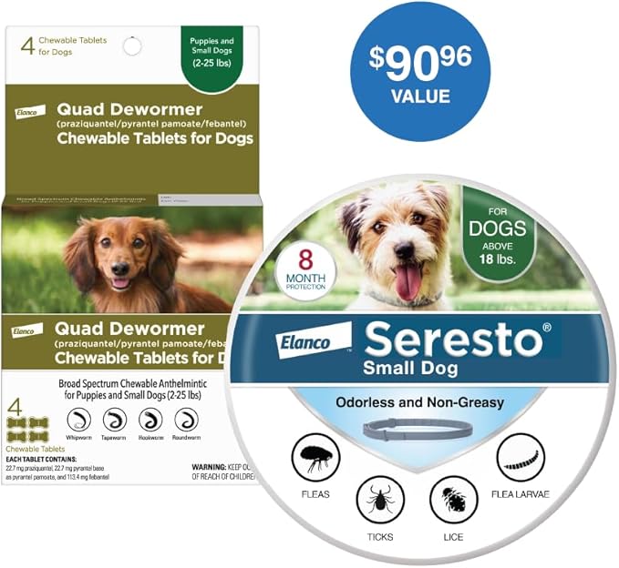 Elanco Tapeworm Dewormer for Dogs and K9 Advantix II Vet-Recommended Flea, Tick, and Mosquito Prevention for Small Dogs | 5-count + 1-pack