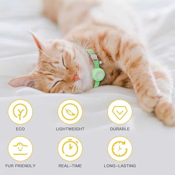 Cat Tracker,Pet Tracker for Cats (Only iOS),Waterproof Tracker Cat Collars with Safety Elastic Buckle,Works with Any Collar,No Monthly Fee,Compatible with Apple Find My App