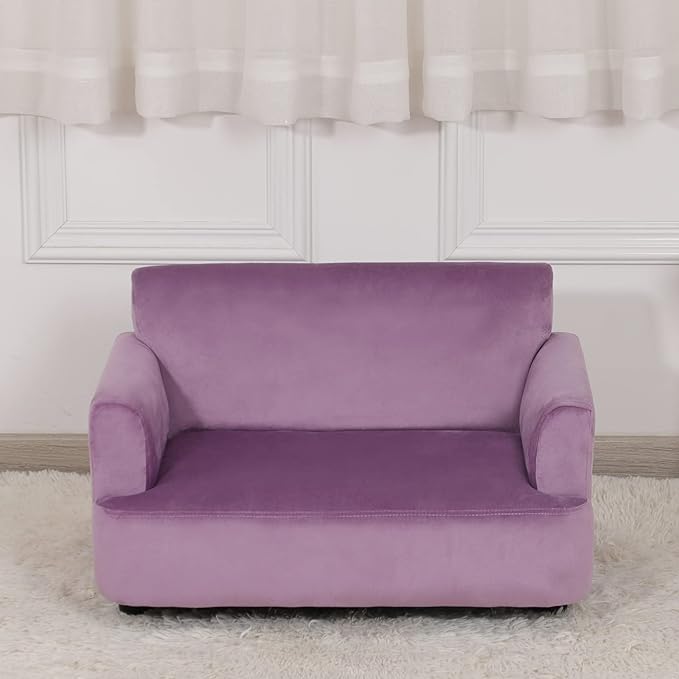 Dog Sofas and Chairs for Small Pet, Pet Sofa Bed with Wooden Frame and Velvet Fabric, Upholstered Dog Bed,Cat Sofa Chair for 45 Pounds Small Animal Using,Purple