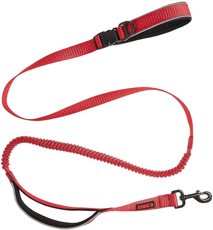 KONG Reflective Shock Absorbing Hands-Free Bungee Dog Leash 6' (Red)