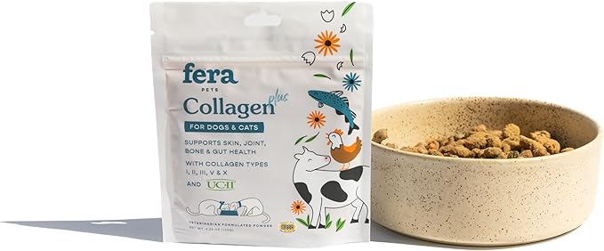 Fera Pets Collagen Plus Cat & Dog Food Topper – Vet Created Support for Pet Joints, Skin, Bone & Immune System with Collagen + Vitamin C – Powder Supplement - 4.23oz