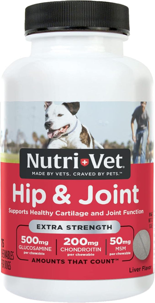 Nutri-Vet Hip & Joint Chewable Dog Supplements | Formulated with Glucosamine & Chondroitin for Dogs | 75 Count