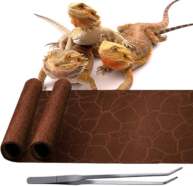 2 Pack Reptile Carpet Desert Reptile Mat & Reversible Substrate, Terrarium Liner Bedding, for Lizard,Chameleon,Gecko,Snake,Ceratophrys with Tweezers Feeding Tong (10 Gallon(21.5x11.5in))