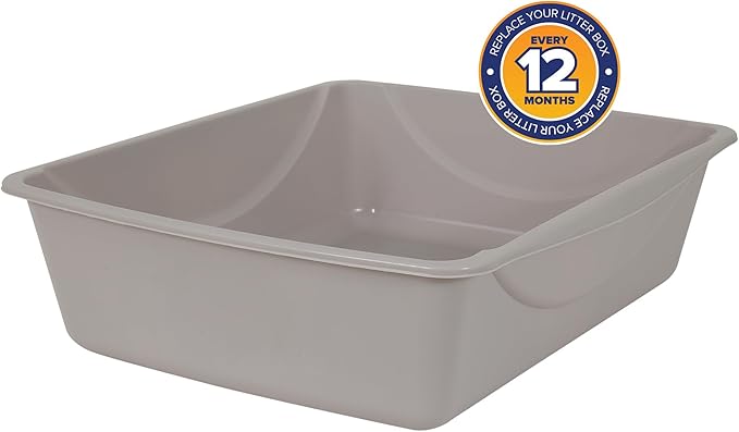 Petmate Open Cat Litter Box, Large Nonstick Litter Pan Durable Standard Litter Box, Mouse Grey Great for Small & Large Cats Easy to Clean, Made in USA