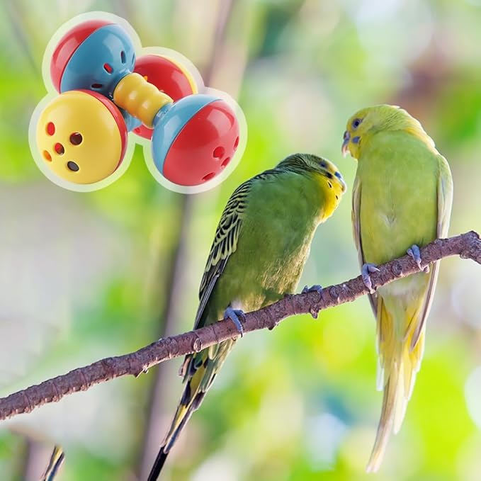 2 Pcs Bird Barbell Dumbell Foot Toy, Enrichment Rattles Bells Foot Toy for Small Bird Parrot Parakeet Cockatiel Conure Love Birds