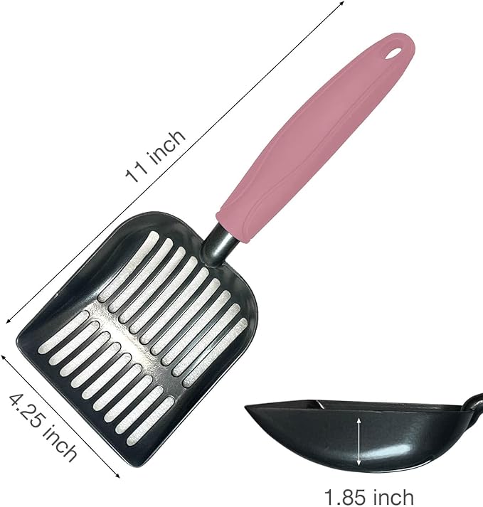 Metal Cat Litter Scoop - Non Stick Aluminum Alloy Aluminum cat Litter Scooper, Solid and Durable Oversized Metal Litter Scoops, Solid Metal, Fecal screening, Solid Handlel Pink