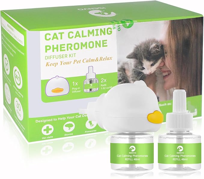 Cat Pheromones Calming Diffuser, 2 in 1 Cat Calming Starter Kit (Diffuser Head + 2pcs 48ml Vial) for 60 Days Use, Enhanced Cat Calming Diffuser Kit for Cat Anxiety Relief