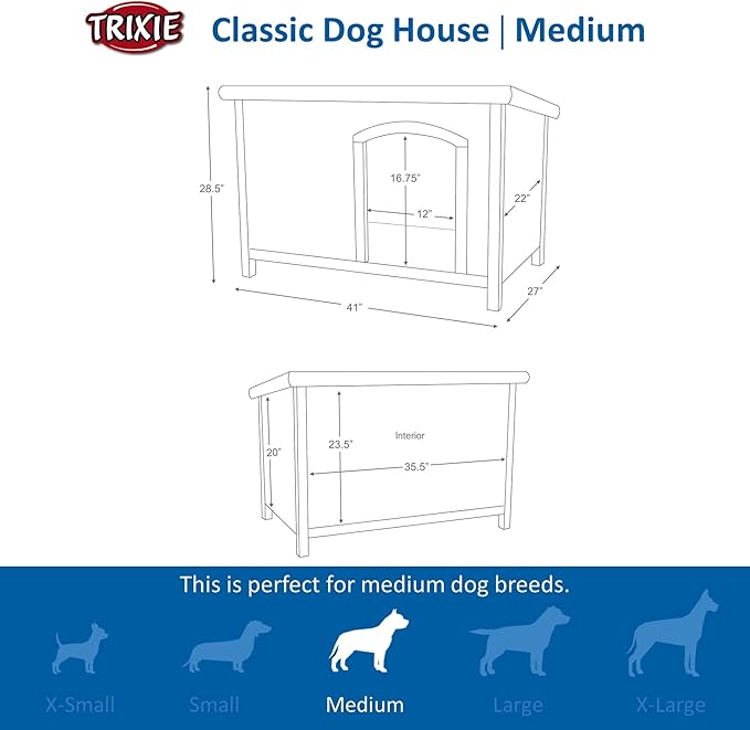 TRIXIE Medium Natura Classic Outdoor Dog House, Weatherproof Finish, Elevated Floor, Gray