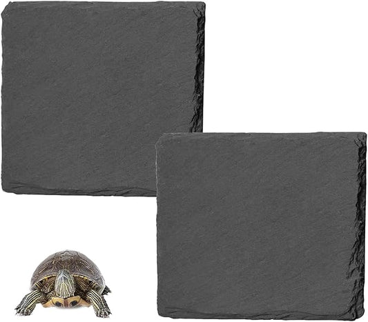 Reptile Basking Platform 2Pcs Tortoise Rock Plate Slate Feeding Platform Food Dish Bowl Turtle Bathing Rock Rest Terrace for Chameleon Lizard Bearded Dragon Gecko Snake Frog Newt (9.8''/25CM)