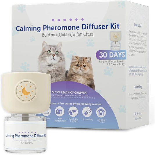 Cat Pheromones Calming Diffuser, 2 in 1 Cat Calming Starter Kit (Diffuser Head 48mL Vial), Effectively Relieve Anxiety Stress Cat Calming Diffuser, Calm Relaxing Fits All Cats