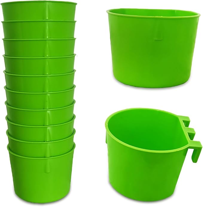 10 Pack Cage Cups Birds Feeders Seed Bowl Chicken Feeding Watering Dish Rabbit Water Food Hanging Wire Cages Box 8oz Coop Cups for Pet Parrot Parakeet Gamefowl Poultry Pigeon (Green)