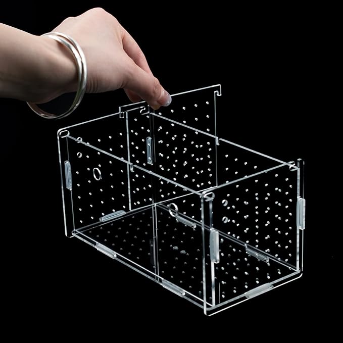 Acrylic Aquarium Fish Breeding Box, Medium Fish Isolation Box Tank for Baby Fish Shrimp Guppy Newborn Fry Shrimp Clownfish Aggressive Fish, Transparent Divider Box with Suction Cups