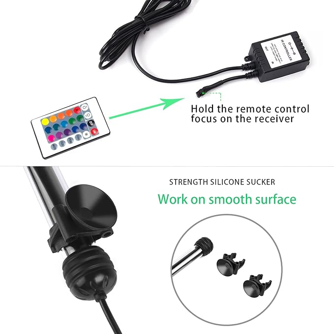 LED Aquarium Lights, RGB Fish Tank Lights Underwater IP68 Waterproof Submersible Remote Control Tank Lid Lights Colored Adjustable Fish Aquarium Tank Waterfall Lighting, 15 inch