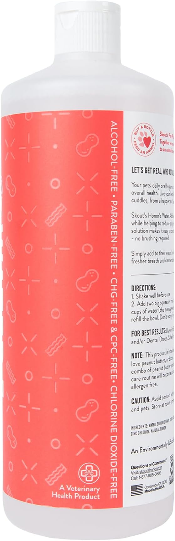SKOUT'S HONOR: Oral Care Water Additive for Dogs & Cats - Peanut Butter & Bacon 32oz