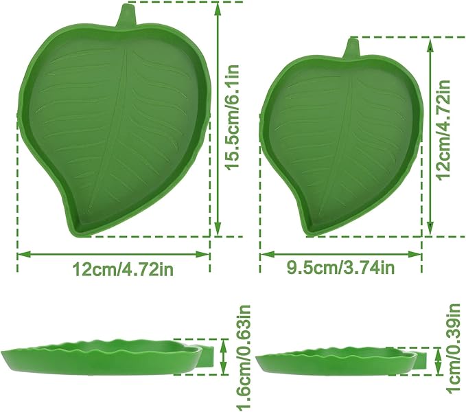 Reptile Leaf Food Water Bowl, 2 Pieces Reptile Leaf Shape Dish Flat Drinking Bowl Water Plate for Turtle Lizards, Hamsters, Snakes 2 Sizes