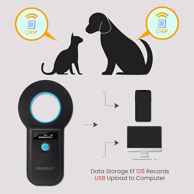 Pet Microchip Reader, RFID EMID Portable Pet Chip Scanner Rechargeable Data Storage Animal Tag Scanner with Stable OLED Display for ISO 11784/11785,FDX-B and ID64 RFID (Black)