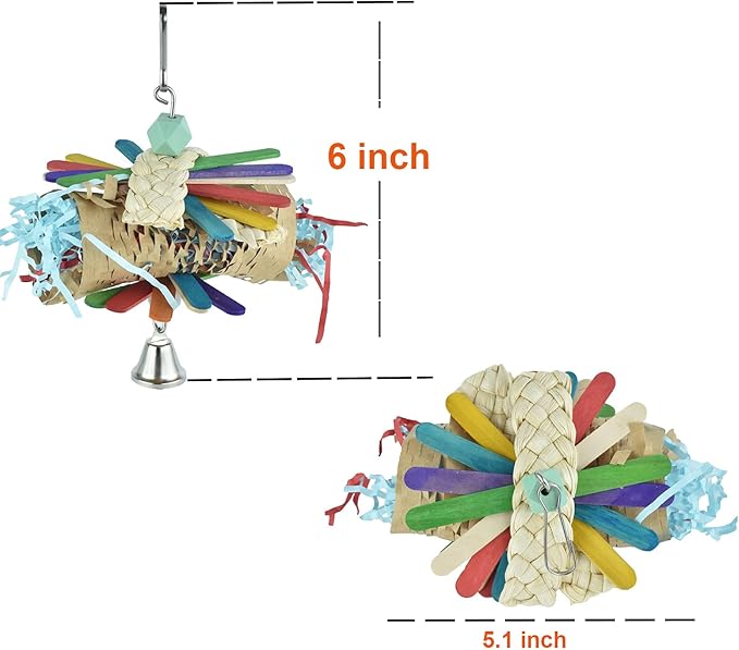 4 Pack Shredder Foraging Feeder Bird Toys Treat Basket for Parrots, Conure Shredding Chewing Paper Hanging Cage Climbing Foot Toys with Bell for Parakeets Cockatiel African Grey