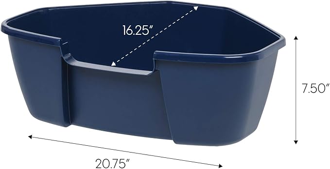 IRIS USA Large Corner Cat Litter Box with Scoop, Open Top High Sided Kitty Litter Pan, Navy