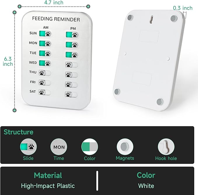 Dog Feeding Reminder, Magnetic OR Double Sided Adhesive Application, AM/PM Daily Chart Signs, Helps You Track Pets Feeding & Medication, Easy to Use on Fridge, Wall, Food Storage Bin (Silver)