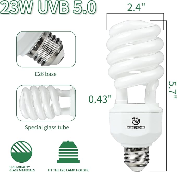 UVA UVB Reptile Light 23W 5.0,Tropical & Sub-Tropical Terrarium Compact Fluorescent Lamp,UVB Reptile Light Bulb for Snake,Chameleons,Iguanas,Turtles