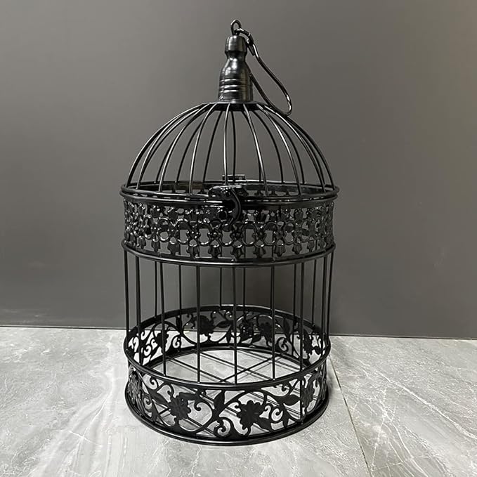 Round Birdcages Vintage Decorative Iron Bird cage Wedding Decor Flower cage Decor Props Hanging Flower Frame Bird cage decorCenterpieces Small Birds Wedding Party Indoor Ourdoor Decoration (Black)