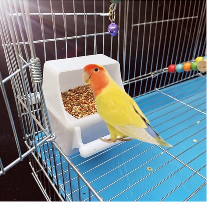 Small Bird Slot Feeder No Mess Cage Hanging Feeder Cup Plastic Food & Water Dispenser Bowl，(2 Pieces)