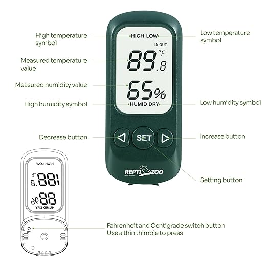 REPTI ZOO Digital Thermometer Hygrometer, High Presicion Sensitive Thermometer and Humidity Gauge for Reptile Terraium Aquarium with High and Low Alarm Function, Large Screen & 3-Sides Mounting