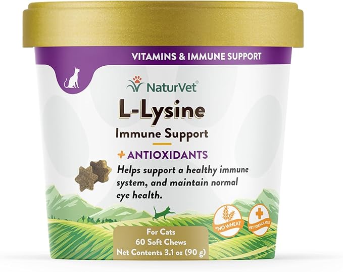 NaturVet L-Lysine Immune Support Plus Antioxidants Cat Supplement – Helps Support Eye Health, Immune System for Cats – Includes Amino Acids – 60 Ct. Soft Chews, 30-Day Supply