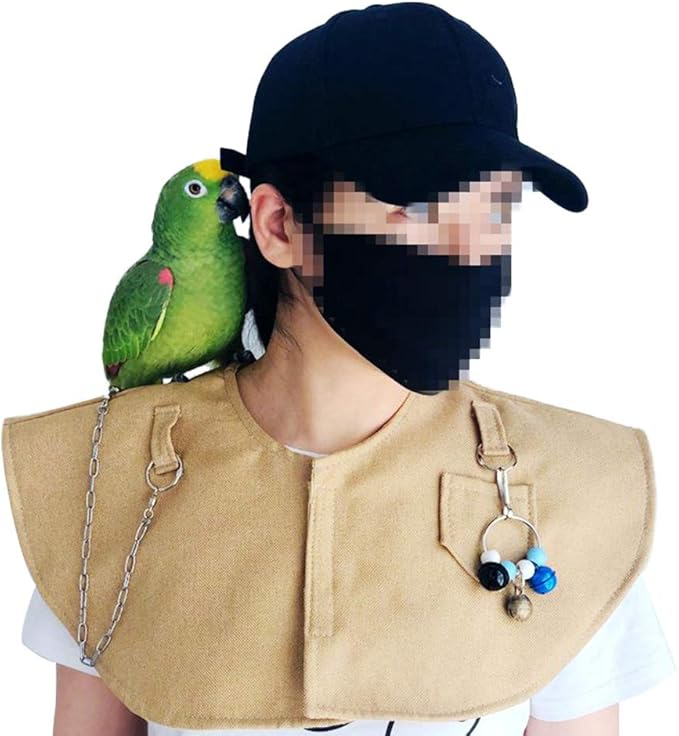 QBLEEV Parrot Anti-Scratch Shoulder Protector Hang Bird Anklet&Toys, Stand Shoulder Cape, Multi-Functional Pet Shoulder Pad Diaper Shawl for Small Medium Parakeets Cockatiels, Sun Conures(Yellow)