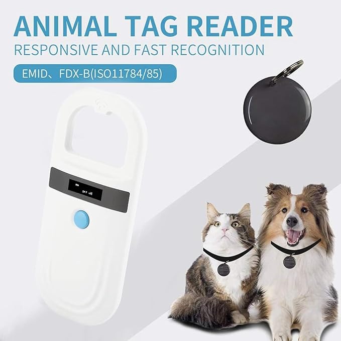 Microchip Reader, Rechargeable Pet RFID EMID Micro Chip Reader Scanner 134.2kHz 125kHz 15 Digits Supports FDXB (ISO11784 / 11785) for Dogs Cats Pigs Animal (White)