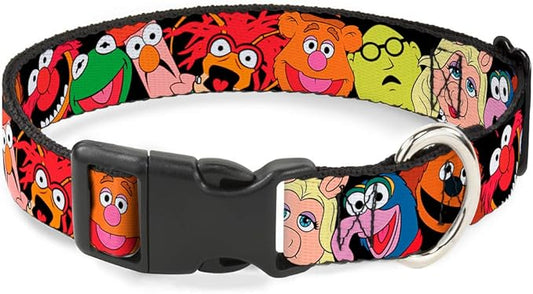 Buckle-Down Plastic Clip Collar - Muppets Faces Black - 1/2" Wide - Fits 8-12" Neck - Medium