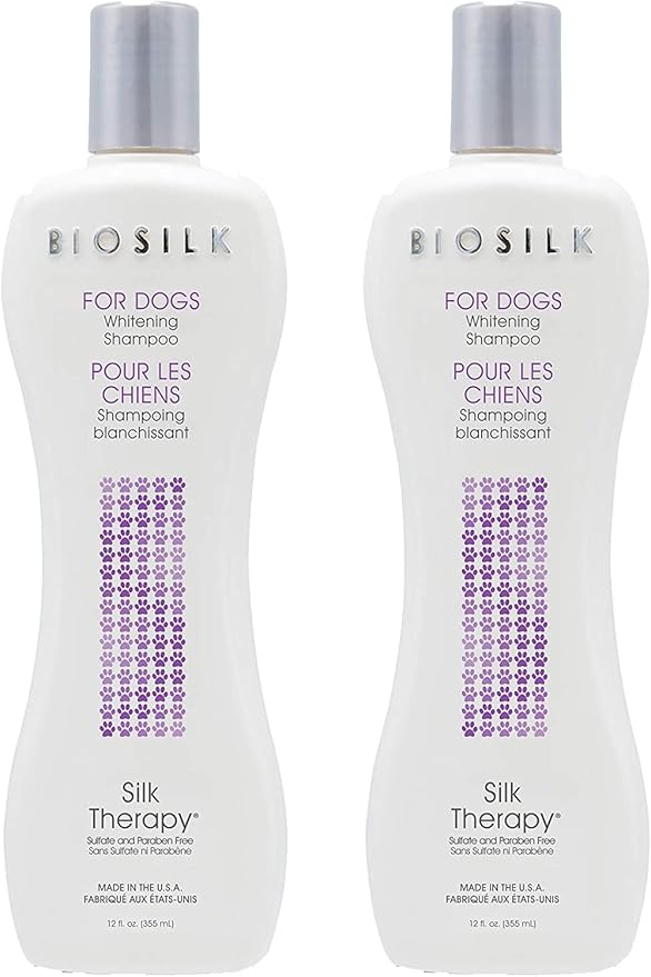 BioSilk for Dogs Silk Therapy Whitening Shampoo | Best Brightening Dog Shampoo for White Dogs to Keep A Clean, White Coat, 12 Oz Shampoo Bottle for All Dogs, Pack of 2