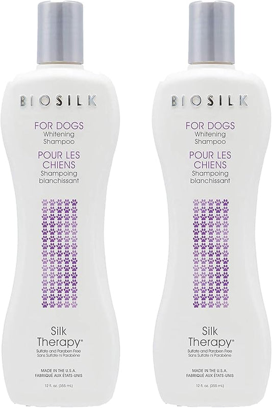 BioSilk for Dogs Silk Therapy Whitening Shampoo | Best Brightening Dog Shampoo for White Dogs to Keep A Clean, White Coat, 12 Oz Shampoo Bottle for All Dogs, Pack of 2