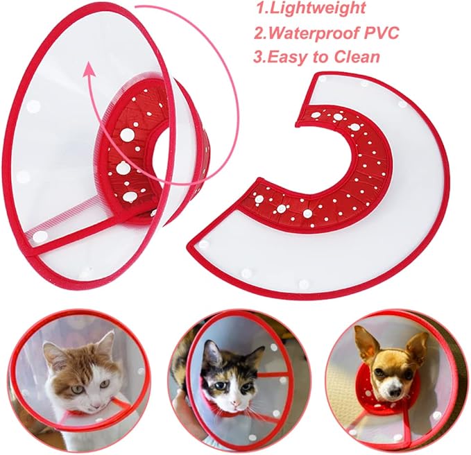 Vivifying Pet Cone for Small Dogs and Cats, Adjustable 5.7-8 Inches Recovery Cone, Lightweight Elizabethan Collar for Cats, Puppy and Small Dogs (Red)