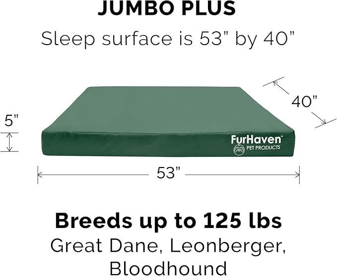 Furhaven Water-Resistant Orthopedic Dog Bed for Large Dogs w/ Removable Washable Cover, For Dogs Up to 125 lbs - Indoor/Outdoor Logo Print Oxford Polycanvas Mattress - Forest, Jumbo Plus/XXL