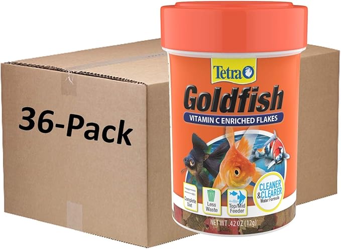 Tetra Goldfish Flakes, Nutritionally Balanced Diet for Aquarium Fish, Vitamin C Enriched Flakes, 42 oz (36 Pack)