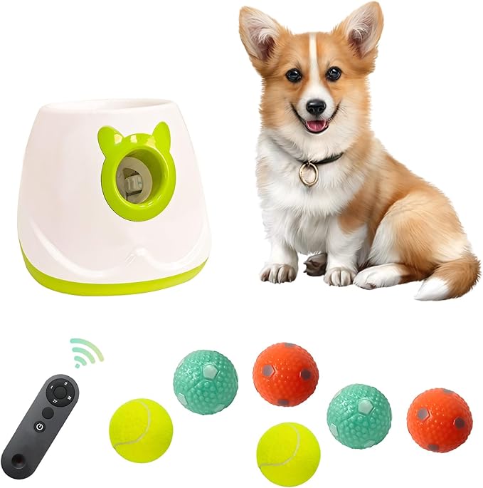 Automatic Dog Ball Launcher Interactive Puppy Pet Ball Indoor Thrower Machine for Small and Medium Size Dogs, 3 Balls Included (2 inch) (White2, Remote)