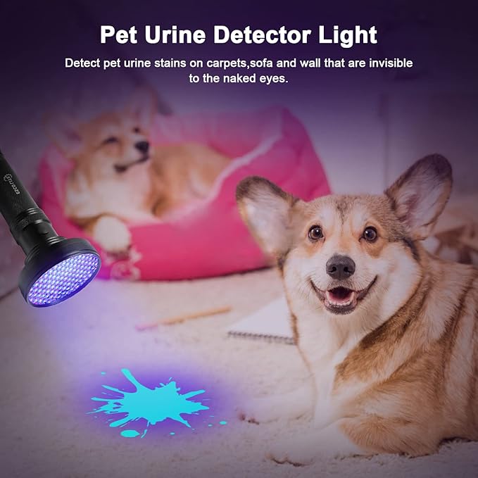 Escolite UV Flashlight Black Light for Pet Urine Detection, Super Bright 100 LED Blacklight Flashlights, Handheld UV Light Dog Pee Light Detector, Ultraviolet Flashlight for Bed Bug, Scorpion Finder