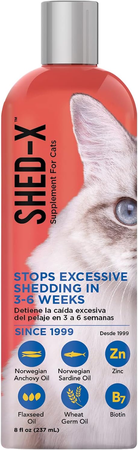 Shed-X Liquid Cat Supplement, 8oz – 100% Natural – Shed Defender, Help Excessive Cat Shedding with Cat Supplements of Essential Fatty Acids, Vitamins, and Minerals