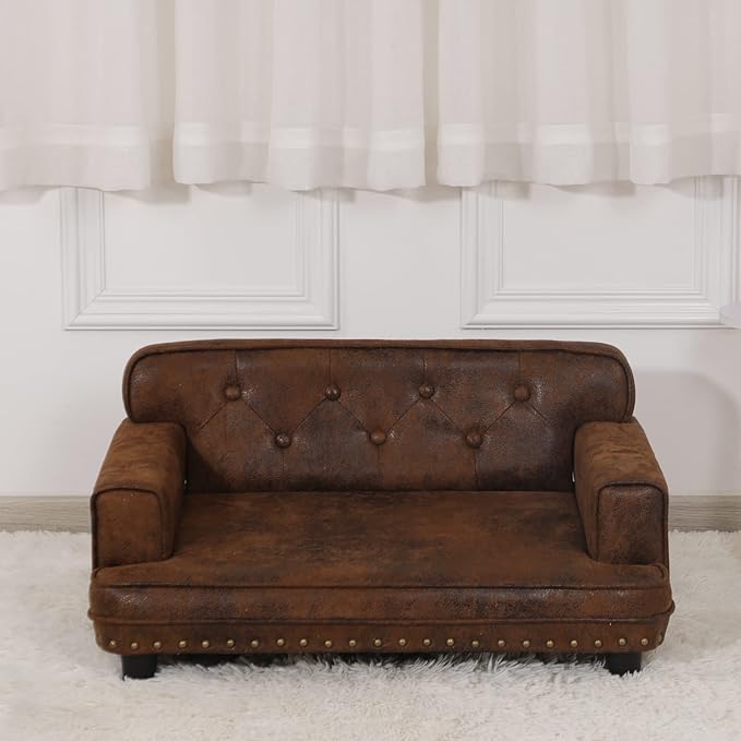 Dog Sofas and Chairs for Small Breeds/Cat Beds with Suede Fabric/Sturdy Wooden Frame Cat Sofa Chair/Dog Sofa Bed for Small Dog Using (coffee)