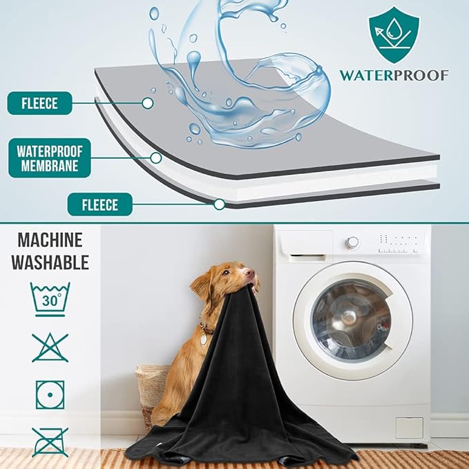 PetAmi Waterproof Dog Blanket for Medium Large Dog, Pet Puppy Blanket Couch Cover Protection, Fleece Cat Washable Throw, Couch Sofa Furniture Protector, Reversible Soft Plush, 40x60 Black/Gray