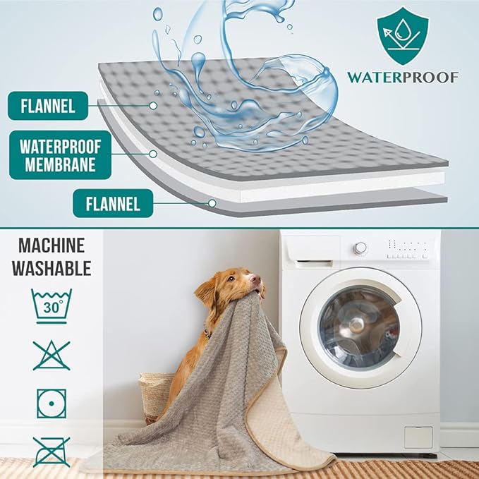 PetAmi Waterproof Dog Blanket, Leakproof Puppy Blanket for Medium Large Dog, Furniture Sofa Couch Cover Protector, Fleece Pet Throw Indoor Cat Kitten, Reversible Washable Soft Plush, 40x60 Taupe Beige